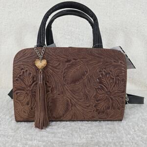 Floral Embossed Mexican Brown Leather Crossbody Handbag
